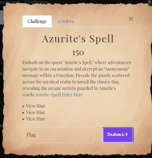 Image of the Azurite's spell intro card